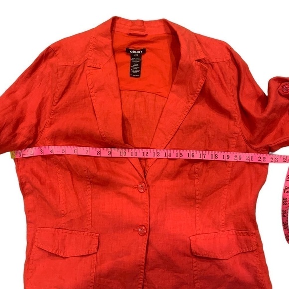 Olsen Red Linen Rolled Cuff Blazer - Picture 9 of 12
